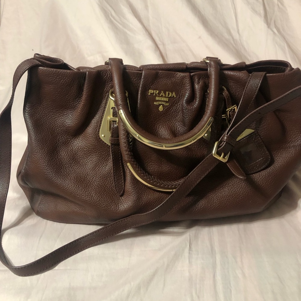 PRADA VITELLO DAINO HANDBAG/ SHOULDER BAG (AUTHENTIC)